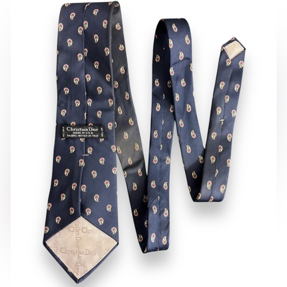 CHRISTIAN DIOR 100% Silk Tie Navy with Yellow & Red Paisley - Picture 3 of 5
